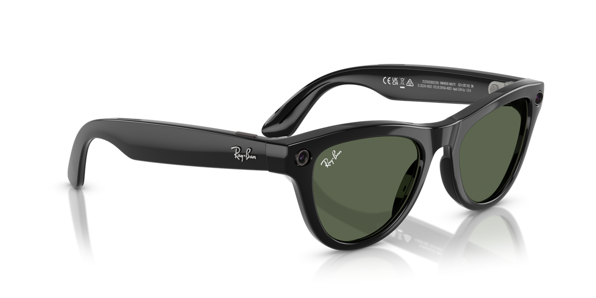 Ray-Ban Meta AI Skyler Cat Eye Smart Eyewear Sunglass Shiny Black RW4010 Green G15