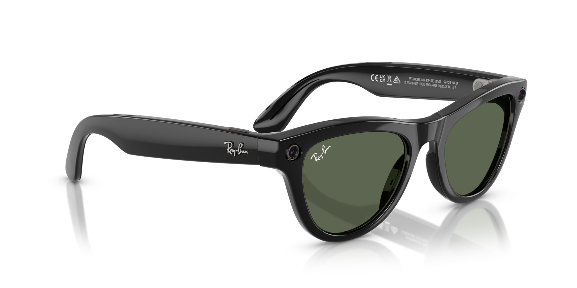 Ray-Ban Meta AI Skyler Cat Eye Smart Eyewear Sunglass Shiny Black RW4010 Green G15