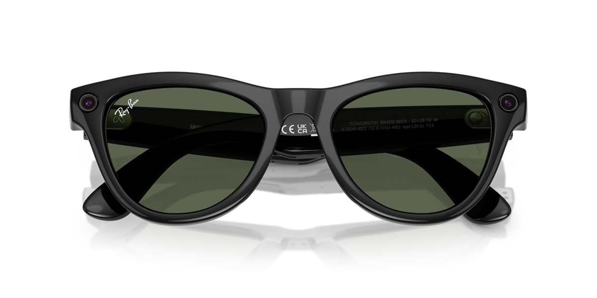 Ray-Ban Meta AI Skyler Cat Eye Smart Eyewear Sunglass Shiny Black RW4010 Green G15