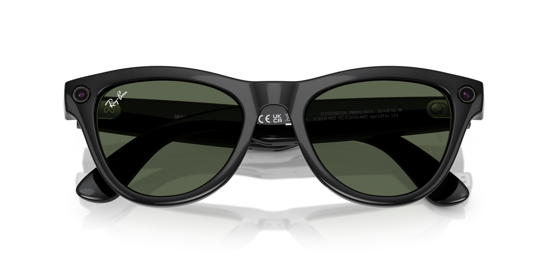 Ray-Ban Meta AI Skyler Cat Eye Smart Eyewear Sunglass Shiny Black RW4010 Green G15
