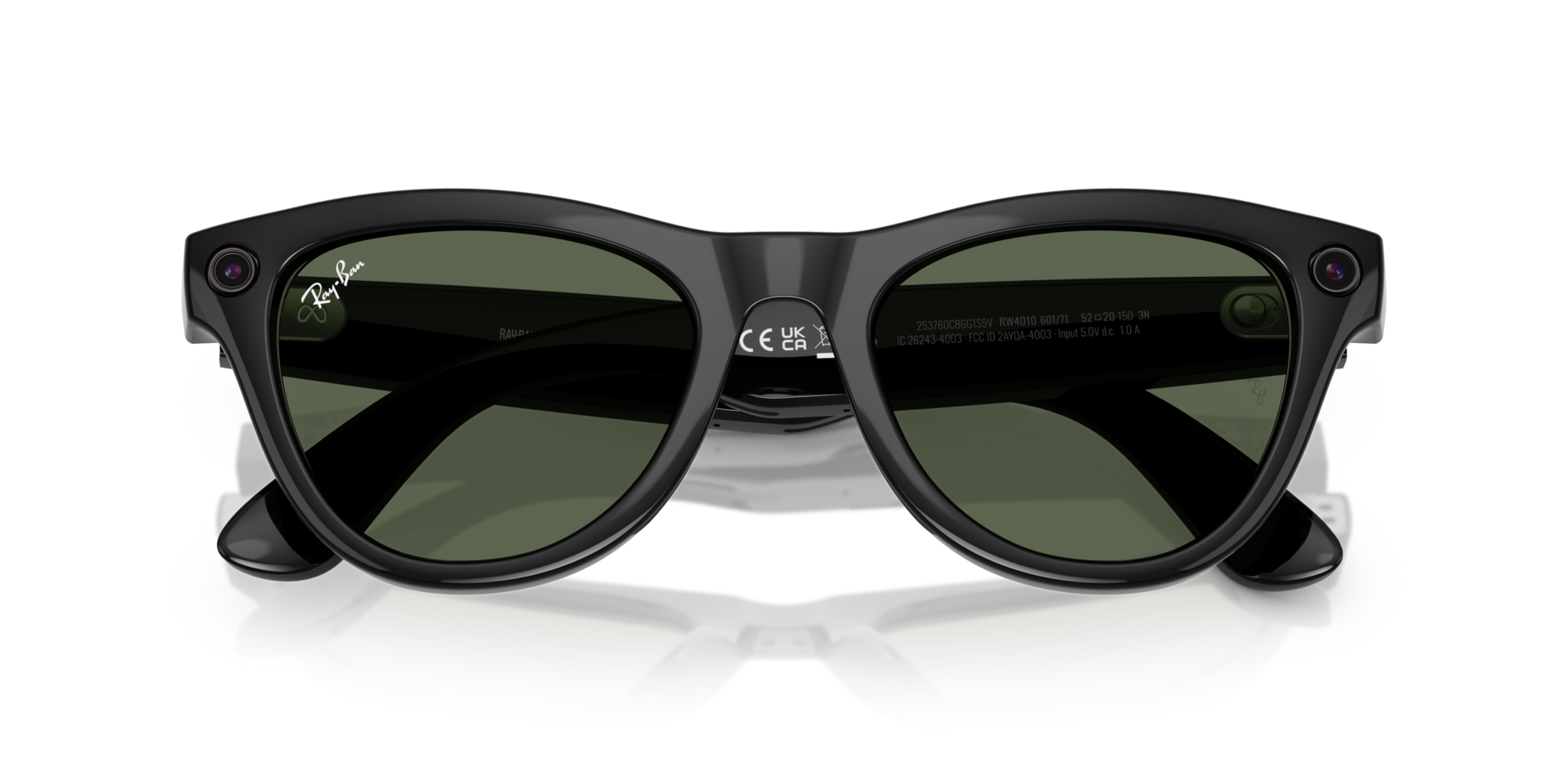 Ray-Ban Meta AI Skyler Cat Eye Smart Eyewear Sunglass Shiny Black RW4010 Green G15