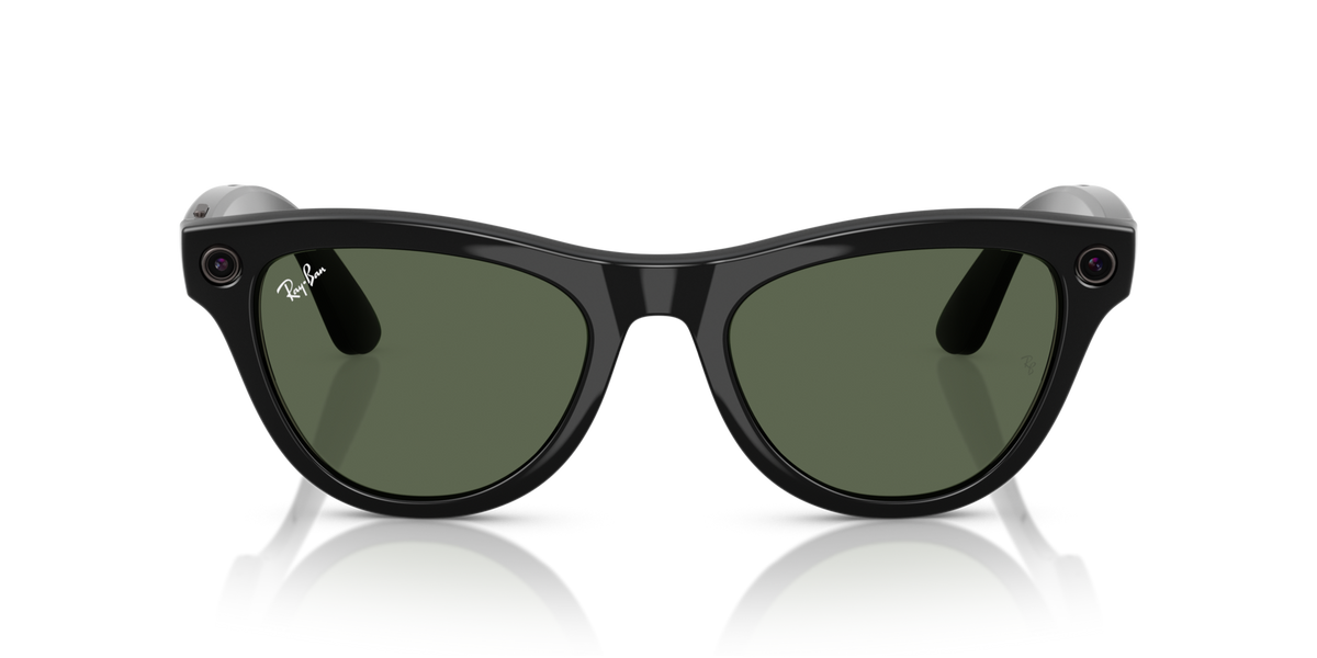 Ray-Ban Meta AI Skyler Cat Eye Smart Eyewear Sunglass Shiny Black RW4010 Green G15