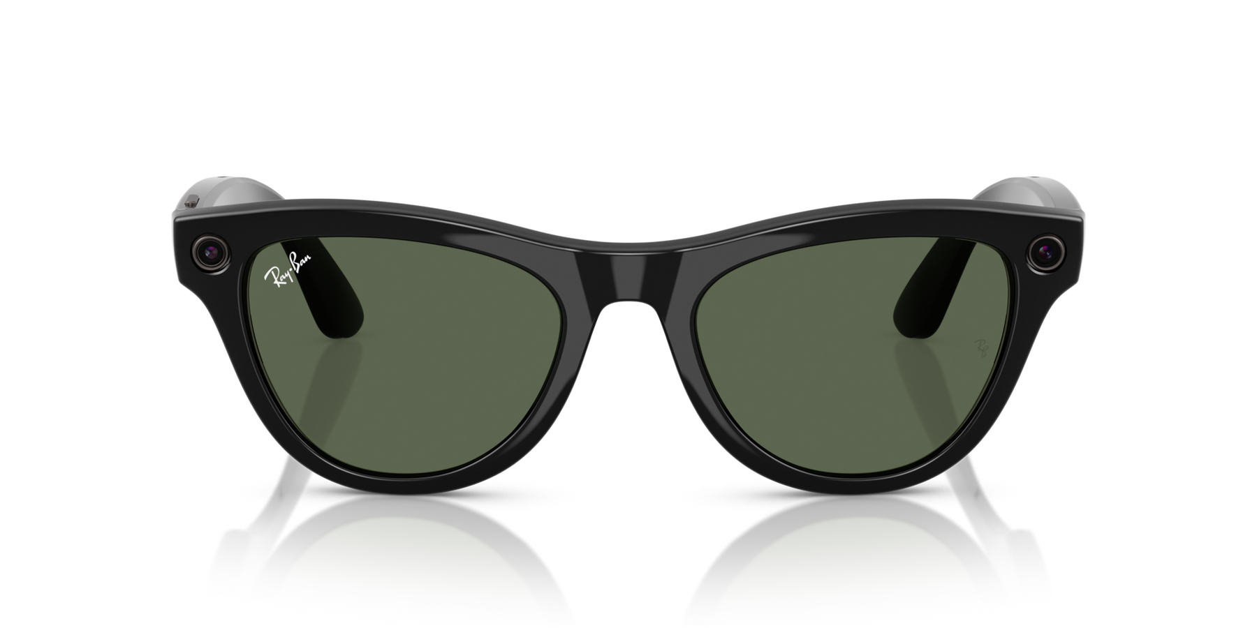 Ray-Ban Meta AI Skyler Cat Eye Smart Eyewear Sunglass Shiny Black RW4010 Green G15