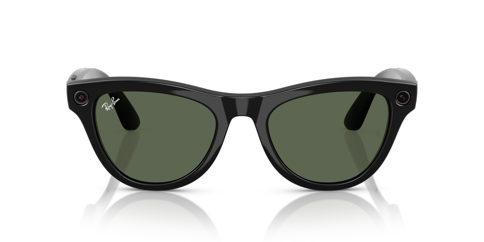 Ray-Ban Meta AI Skyler Cat Eye Smart Eyewear Sunglass Shiny Black RW4010 Green G15