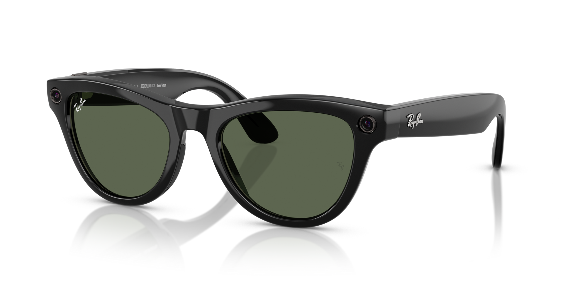 Ray-Ban Meta AI Skyler Cat Eye Smart Eyewear Sunglass Shiny Black RW4010 Green G15