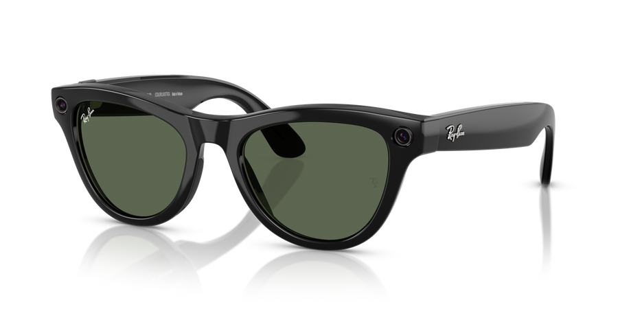 Ray-Ban Meta AI Skyler Cat Eye Smart Eyewear Sunglass Shiny Black RW4010 Green G15