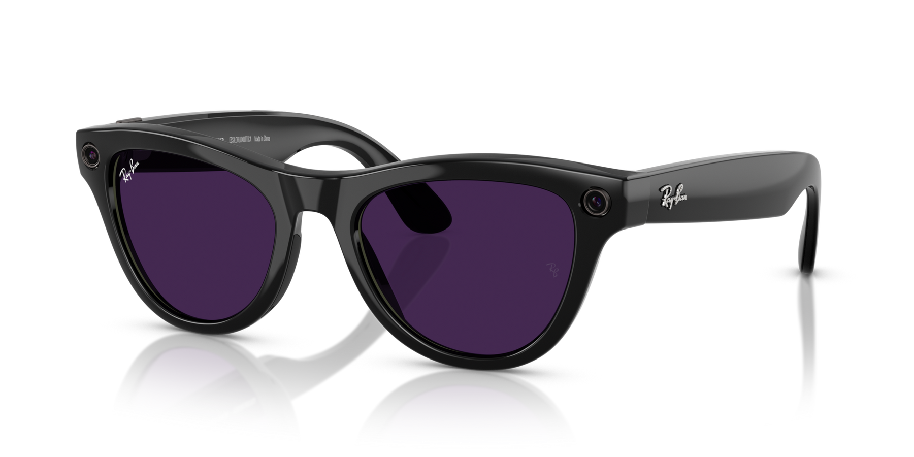Ray-Ban Meta AI Skyler Cat Eye Smart Eyewear Sunglass Shiny Black RW4010 Transitions Amethyst