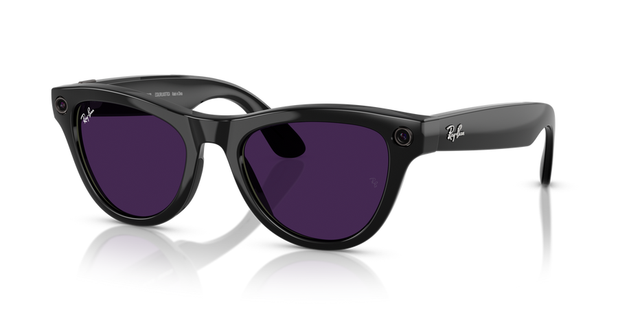 Ray-Ban Meta AI Skyler Cat Eye Smart Eyewear Sunglass Shiny Black RW4010 Transitions Amethyst