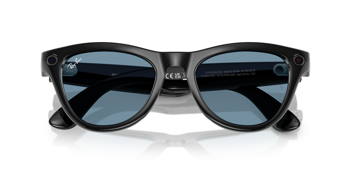 Ray-Ban Meta AI Skyler Cat Eye Smart Eyewear Sunglass Shiny Black RW4010 Transitions Blue