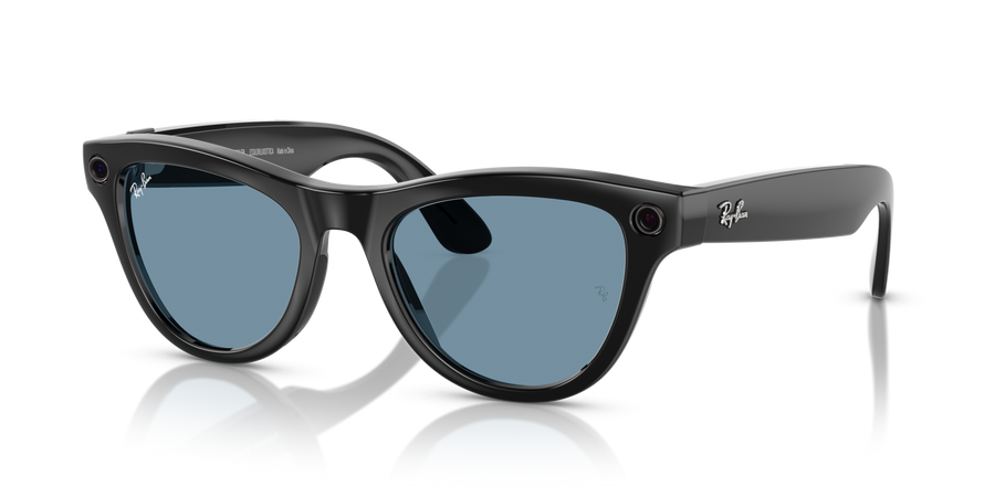 Ray-Ban Meta AI Skyler Cat Eye Smart Eyewear Sunglass Shiny Black RW4010 Transitions Blue
