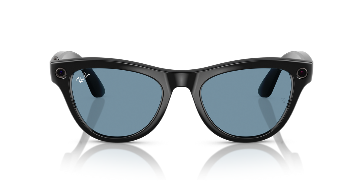 Ray-Ban Meta AI Skyler Cat Eye Smart Eyewear Sunglass Shiny Black RW4010 Transitions Blue