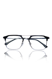 Premium Series Classic Vintage Eyewear Eyeglasses Spectacles with Blue Light Anti Glare Glasses Frame for Men and Women (Black & Silver)