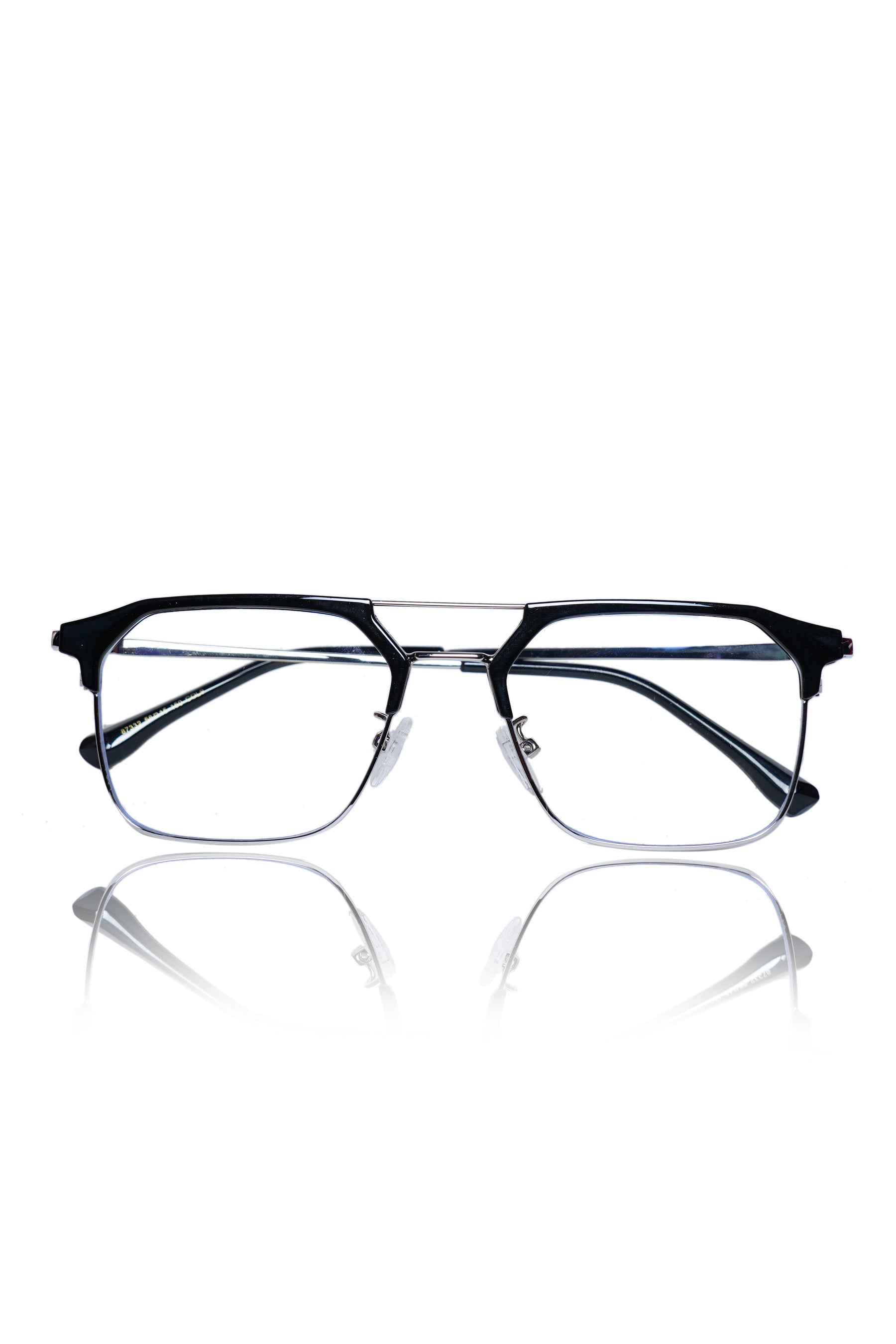 Premium Series Classic Vintage Eyewear Eyeglasses Spectacles with Blue Light Anti Glare Glasses Frame for Men and Women (Black & Silver)