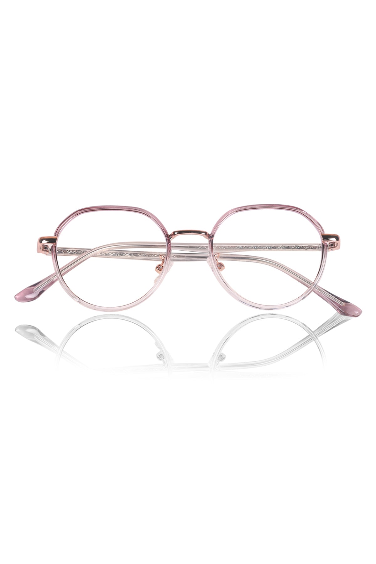 Pure TR Metal and Plastic Combination Round Flat-Top Spectacle Frame | Blu cut and Anti Glare Computer Mobile Phone Protection Eyewear Eyeglasses (Wild Rose)