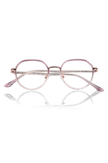 Pure TR Metal and Plastic Combination Round Flat-Top Spectacle Frame | Blu cut and Anti Glare Computer Mobile Phone Protection Eyewear Eyeglasses (Wild Rose)