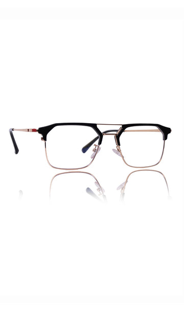 Premium Series Classic Vintage Eyewear Eyeglasses Spectacles with Blue Light Anti Glare Glasses Frame for Men and Women (Black & Gold)