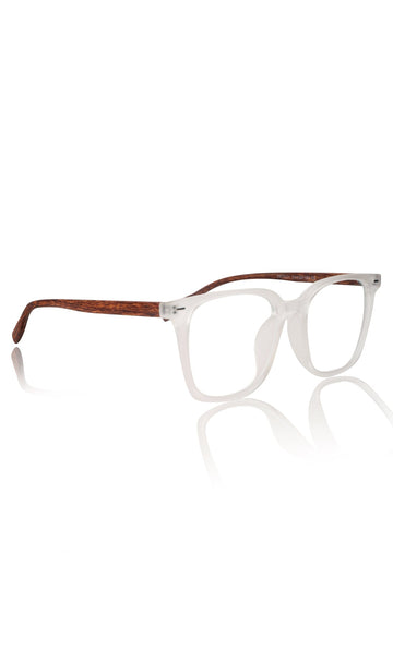 Premium Series Woodern Finish collection Square Spectacle Frame | Fashionable Eyeglasses Eyewear for Men and Women (White Wood)