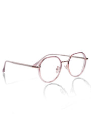 Pure TR Metal and Plastic Combination Round Flat-Top Spectacle Frame | Blu cut and Anti Glare Computer Mobile Phone Protection Eyewear Eyeglasses (Wild Rose)