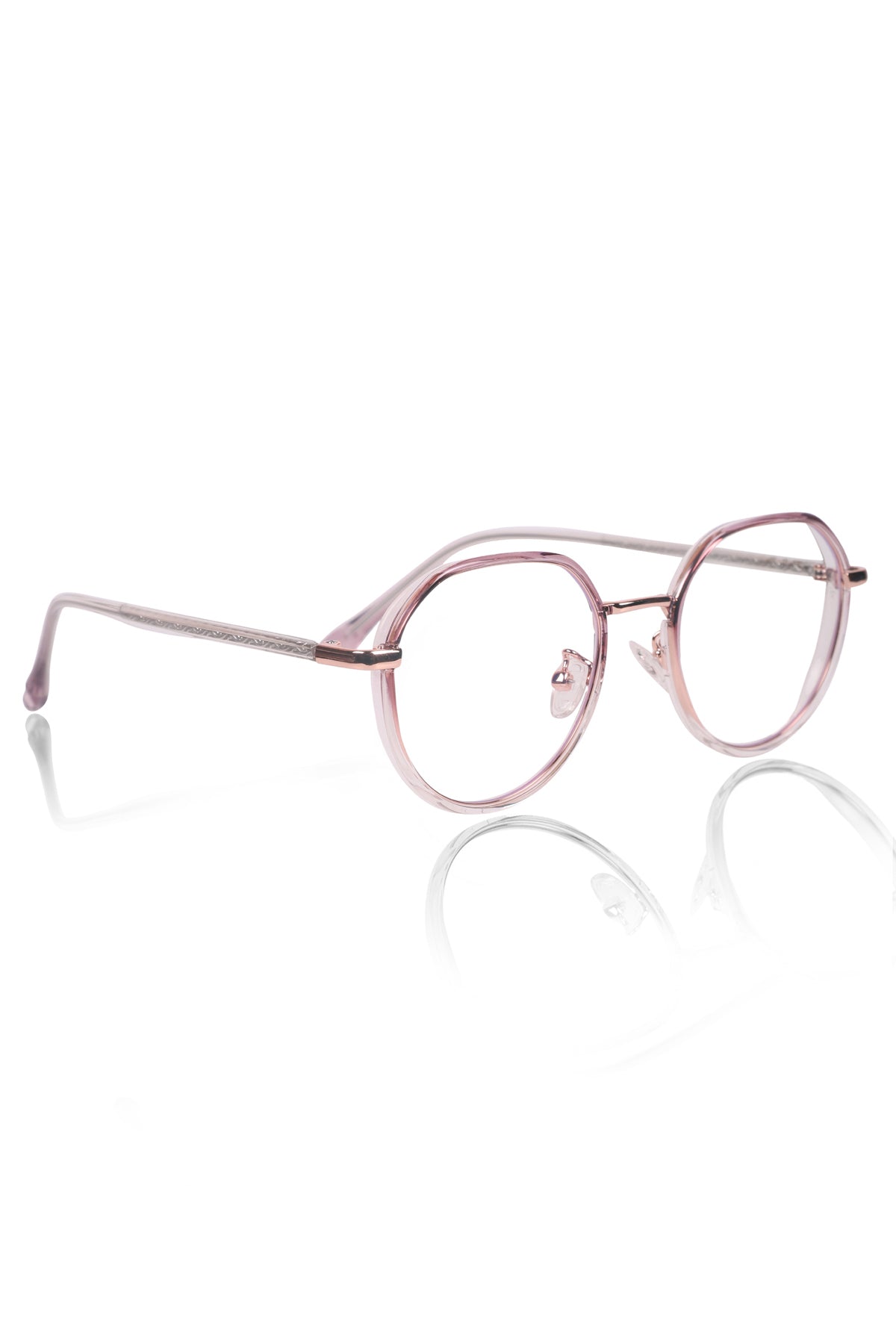 Pure TR Metal and Plastic Combination Round Flat-Top Spectacle Frame | Blu cut and Anti Glare Computer Mobile Phone Protection Eyewear Eyeglasses (Wild Rose)