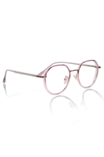 Pure TR Metal and Plastic Combination Round Flat-Top Spectacle Frame | Blu cut and Anti Glare Computer Mobile Phone Protection Eyewear Eyeglasses (Wild Rose)