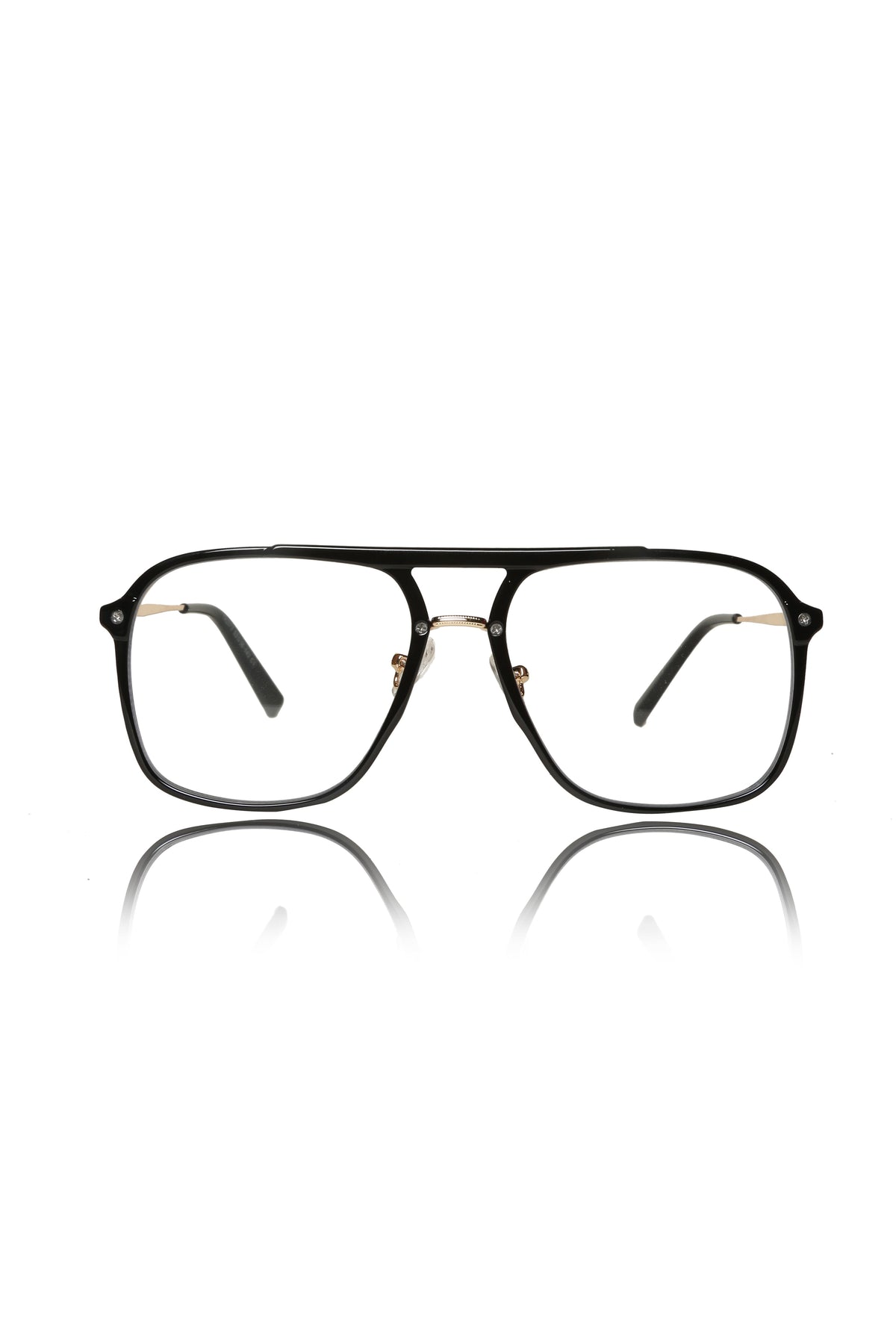 Premium Series Double Bar Eyewear Eyeglasses Spectacles Frame for Men and Women (Black and Gold)