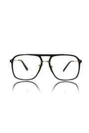 Premium Series Double Bar Eyewear Eyeglasses Spectacles Frame for Men and Women (Black and Gold)