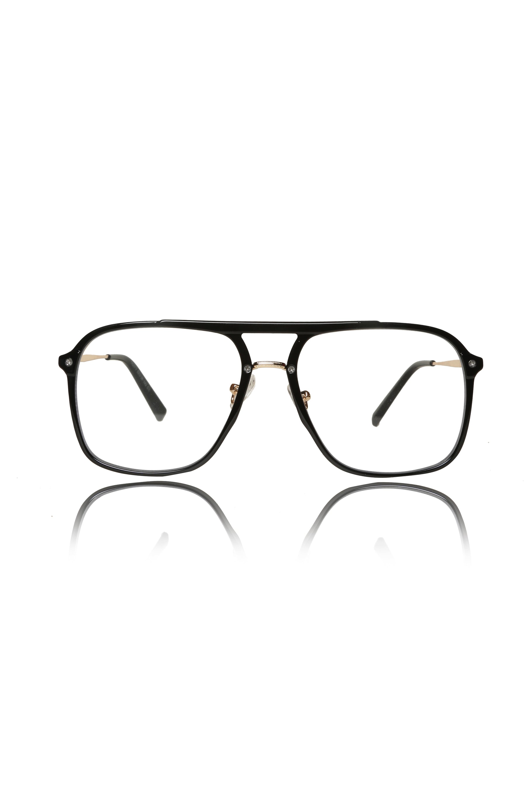 Premium Series Double Bar Eyewear Eyeglasses Spectacles Frame for Men and Women (Black and Gold)
