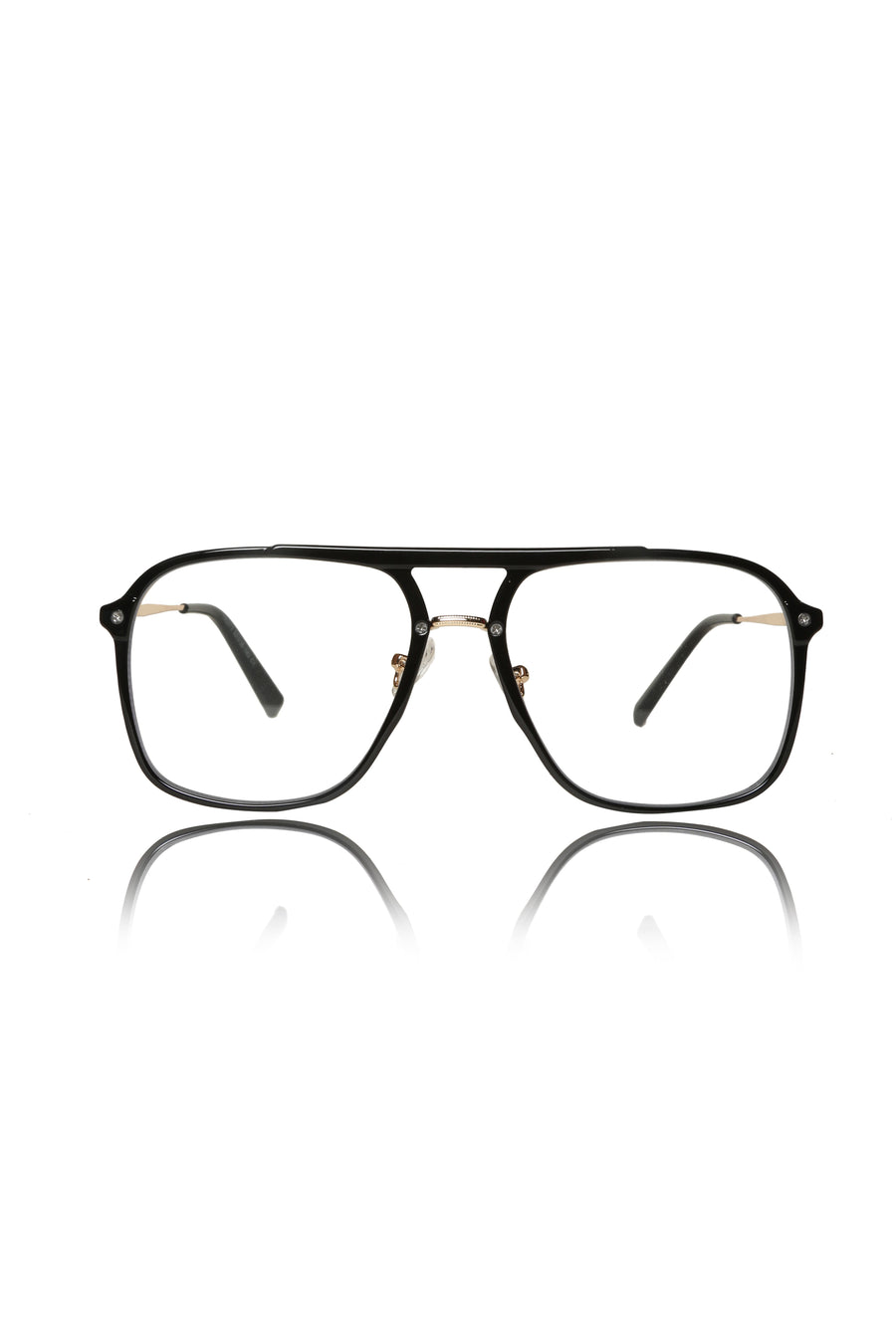 Premium Series Double Bar Eyewear Eyeglasses Spectacles Frame for Men and Women (Black and Gold)