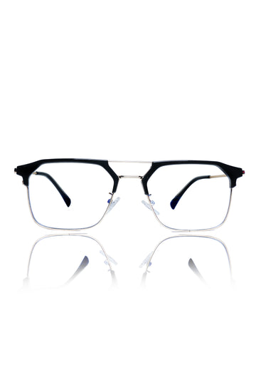 Premium Series Classic Vintage Eyewear Eyeglasses Spectacles with Blue Light Anti Glare Glasses Frame for Men and Women (Black & Gold)