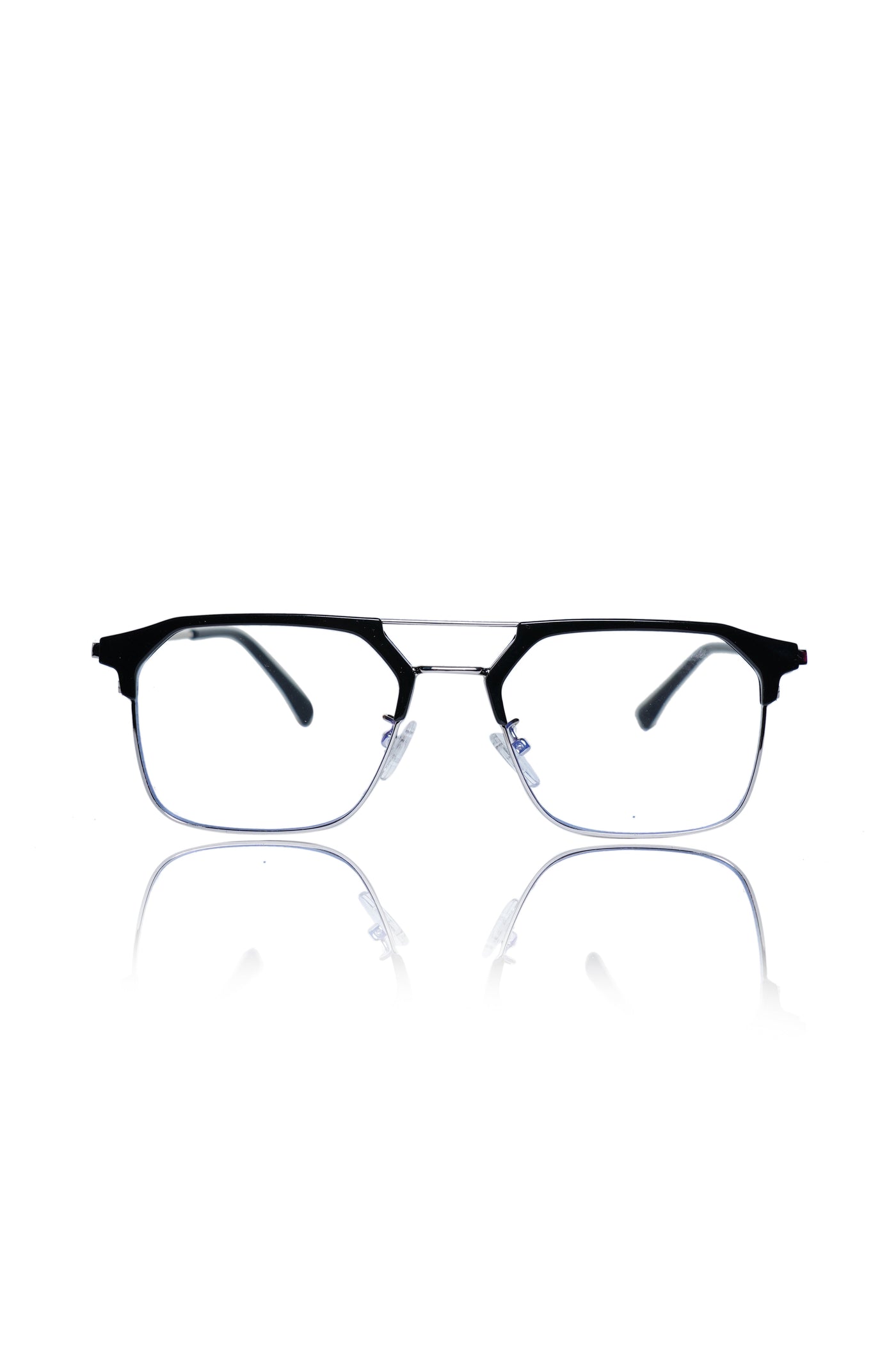 Premium Series Classic Vintage Eyewear Eyeglasses Spectacles with Blue Light Anti Glare Glasses Frame for Men and Women (Black & Silver)