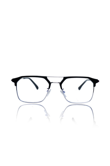 Premium Series Classic Vintage Eyewear Eyeglasses Spectacles with Blue Light Anti Glare Glasses Frame for Men and Women (Black & Silver)