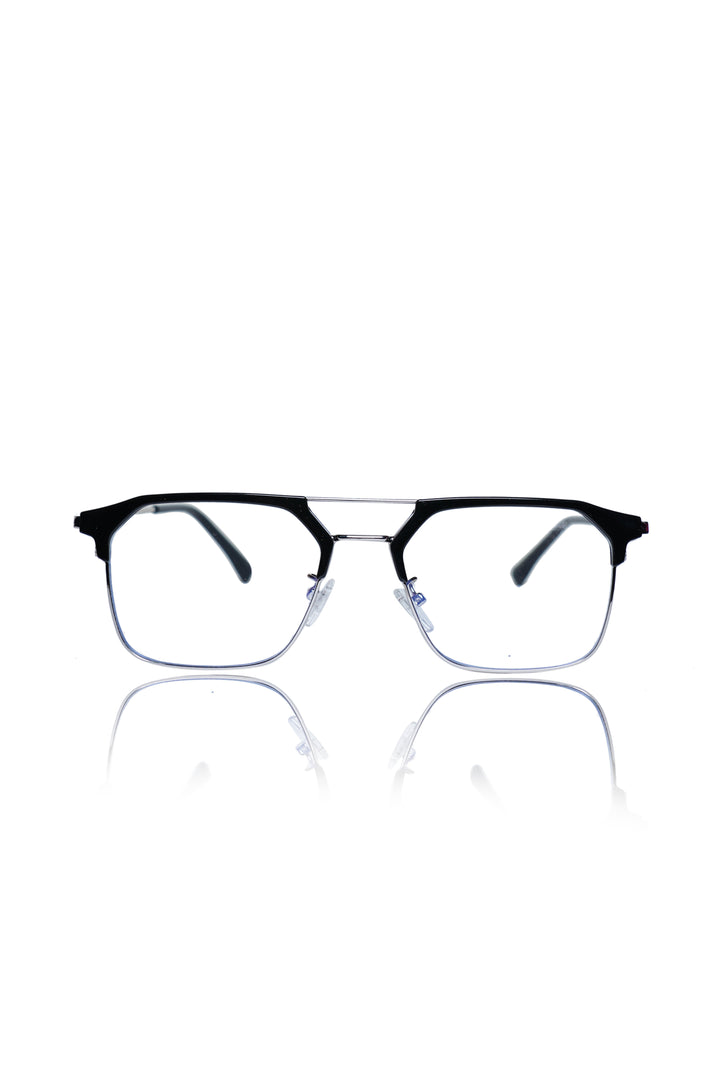 Premium Series Classic Vintage Eyewear Eyeglasses Spectacles with Blue Light Anti Glare Glasses Frame for Men and Women (Black & Silver)