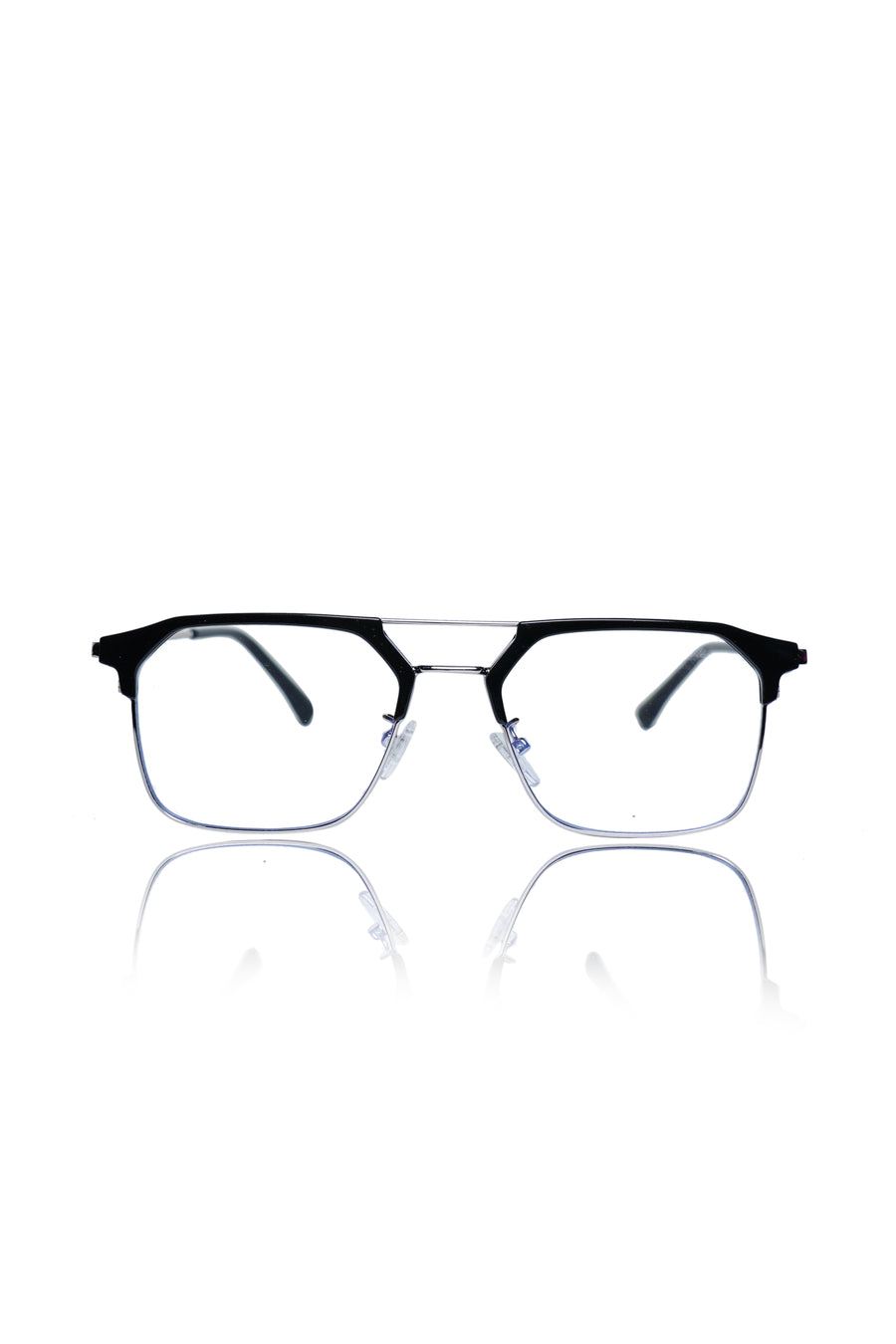 Premium Series Classic Vintage Eyewear Eyeglasses Spectacles with Blue Light Anti Glare Glasses Frame for Men and Women (Black & Silver)