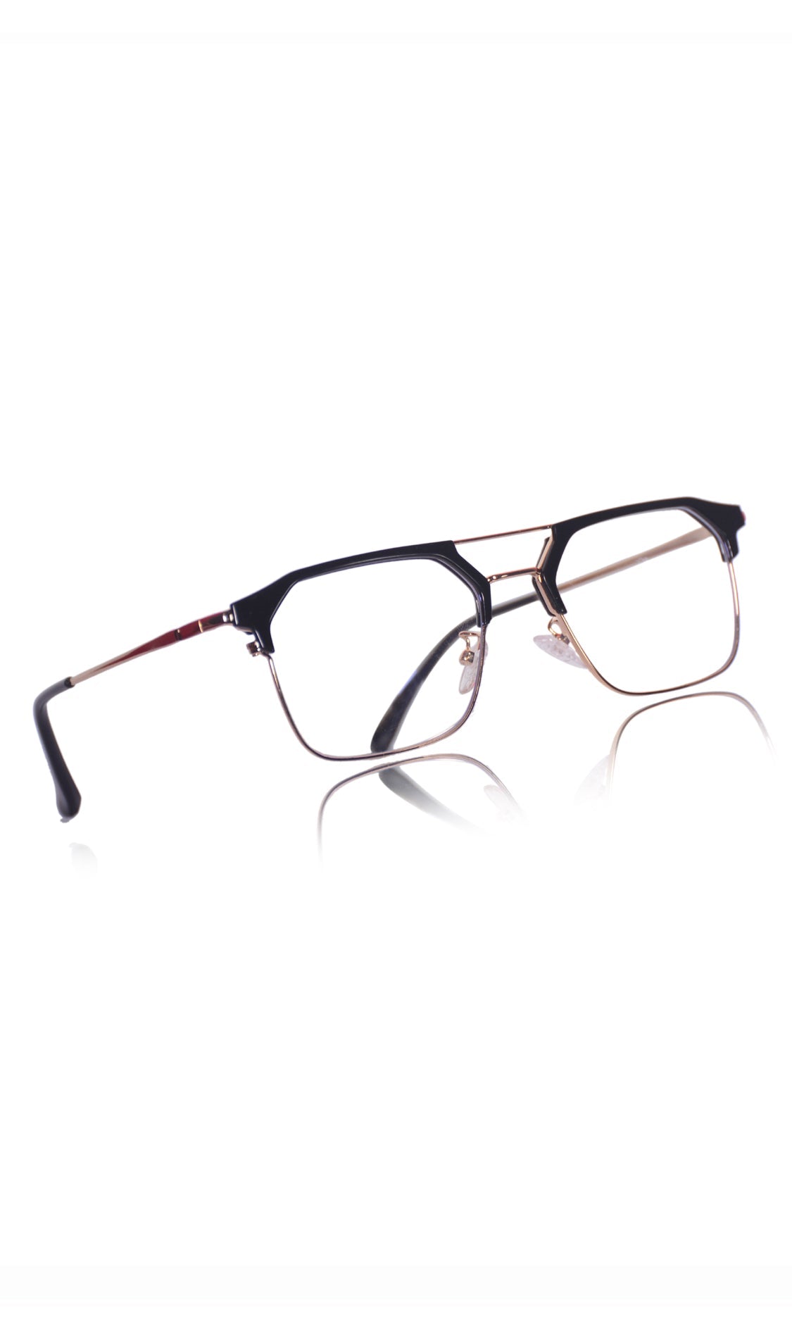 Premium Series Classic Vintage Eyewear Eyeglasses Spectacles with Blue Light Anti Glare Glasses Frame for Men and Women (Black & Gold)