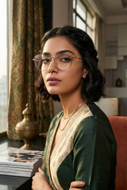 Premium Series Cat Eye Metal Designer Frame Women Spectacle | Fashionable Blu Cut Anti Glare Eyeglasses For Computer, Mobile Phone and Blue Rays Protection Eyewear (Black and Gold)
