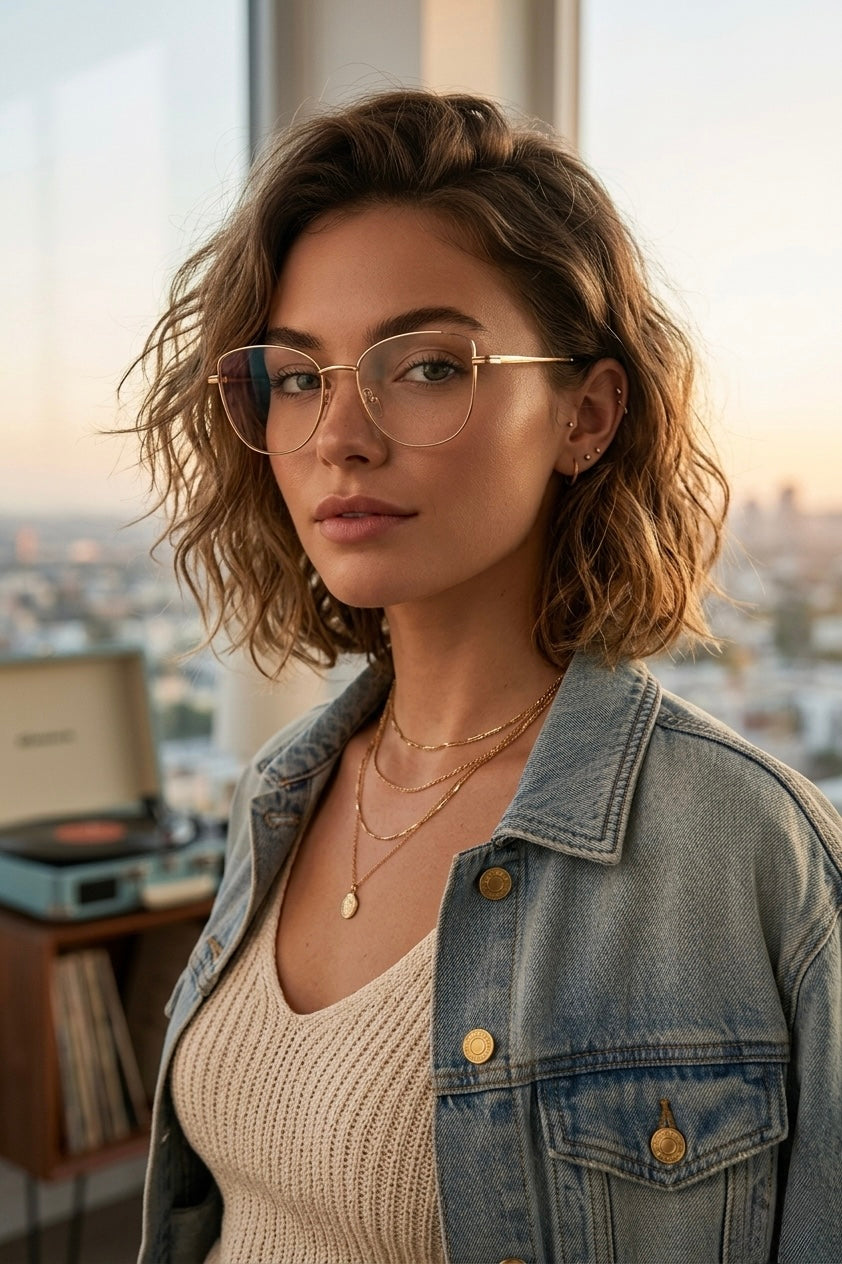 Premium Series Cat Eye Metal Designer Frame Women Spectacle | Fashionable Blu Cut Anti Glare Eyeglasses For Computer, Mobile Phone and Blue Rays Protection Eyewear (Gold)
