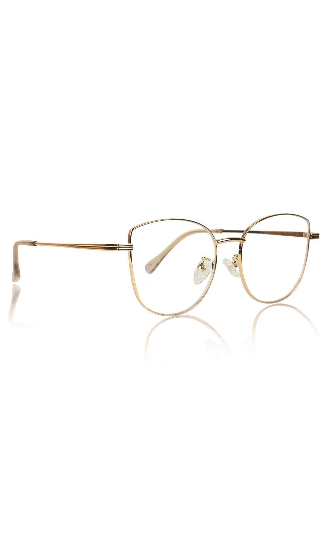 Premium Series Cat Eye Metal Designer Frame Women Spectacle | Fashionable Blu Cut Anti Glare Eyeglasses For Computer, Mobile Phone and Blue Rays Protection Eyewear (Gold)