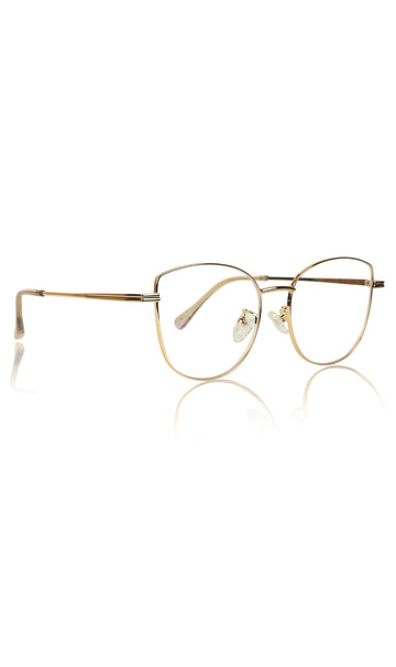 Premium Series Cat Eye Metal Designer Frame Women Spectacle | Fashionable Blu Cut Anti Glare Eyeglasses For Computer, Mobile Phone and Blue Rays Protection Eyewear (Gold)
