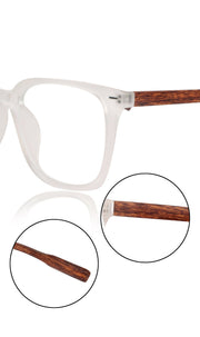 Premium Series Woodern Finish collection Square Spectacle Frame | Fashionable Eyeglasses Eyewear for Men and Women (White Wood)