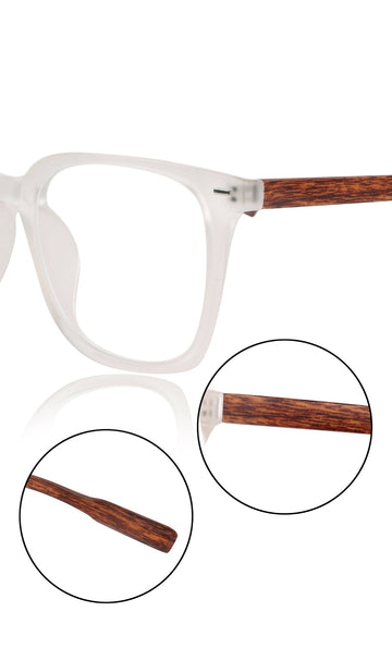Premium Series Woodern Finish collection Square Spectacle Frame | Fashionable Eyeglasses Eyewear for Men and Women (White Wood)