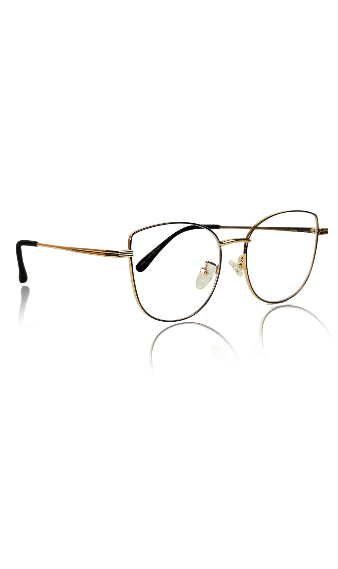 Premium Series Cat Eye Metal Designer Frame Women Spectacle | Fashionable Blu Cut Anti Glare Eyeglasses For Computer, Mobile Phone and Blue Rays Protection Eyewear (Black and Gold)