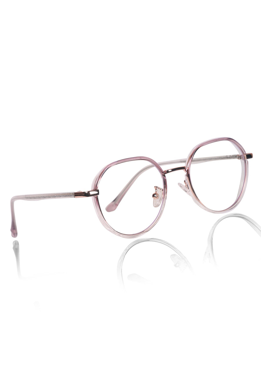 Pure TR Metal and Plastic Combination Round Flat-Top Spectacle Frame | Blu cut and Anti Glare Computer Mobile Phone Protection Eyewear Eyeglasses (Wild Rose)