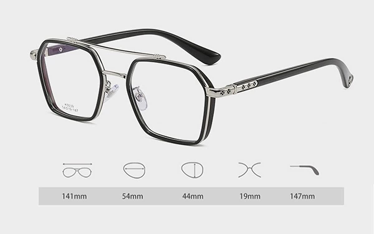 Tony Stark Square Frame Retro Vintage Frame for Men and Women Clear Spectacle Frame (Black & Silver)