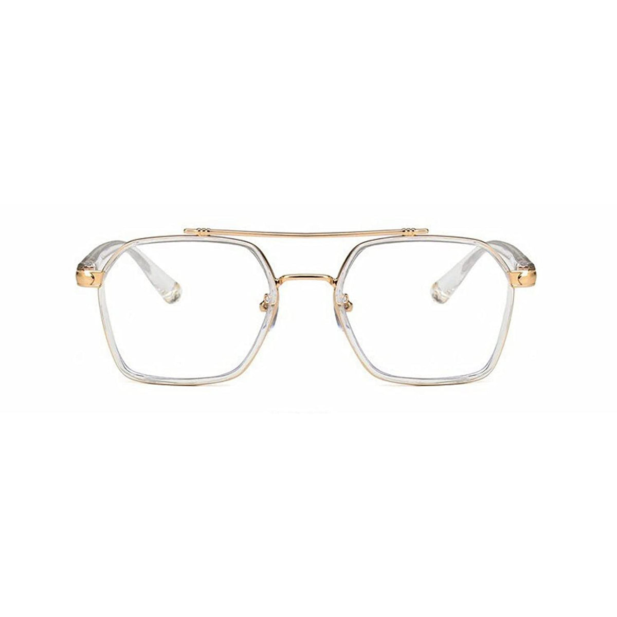 Tony Stark Square Frame Retro Vintage Frame for Men and Women Clear Spectacle Frame (White & Gold)