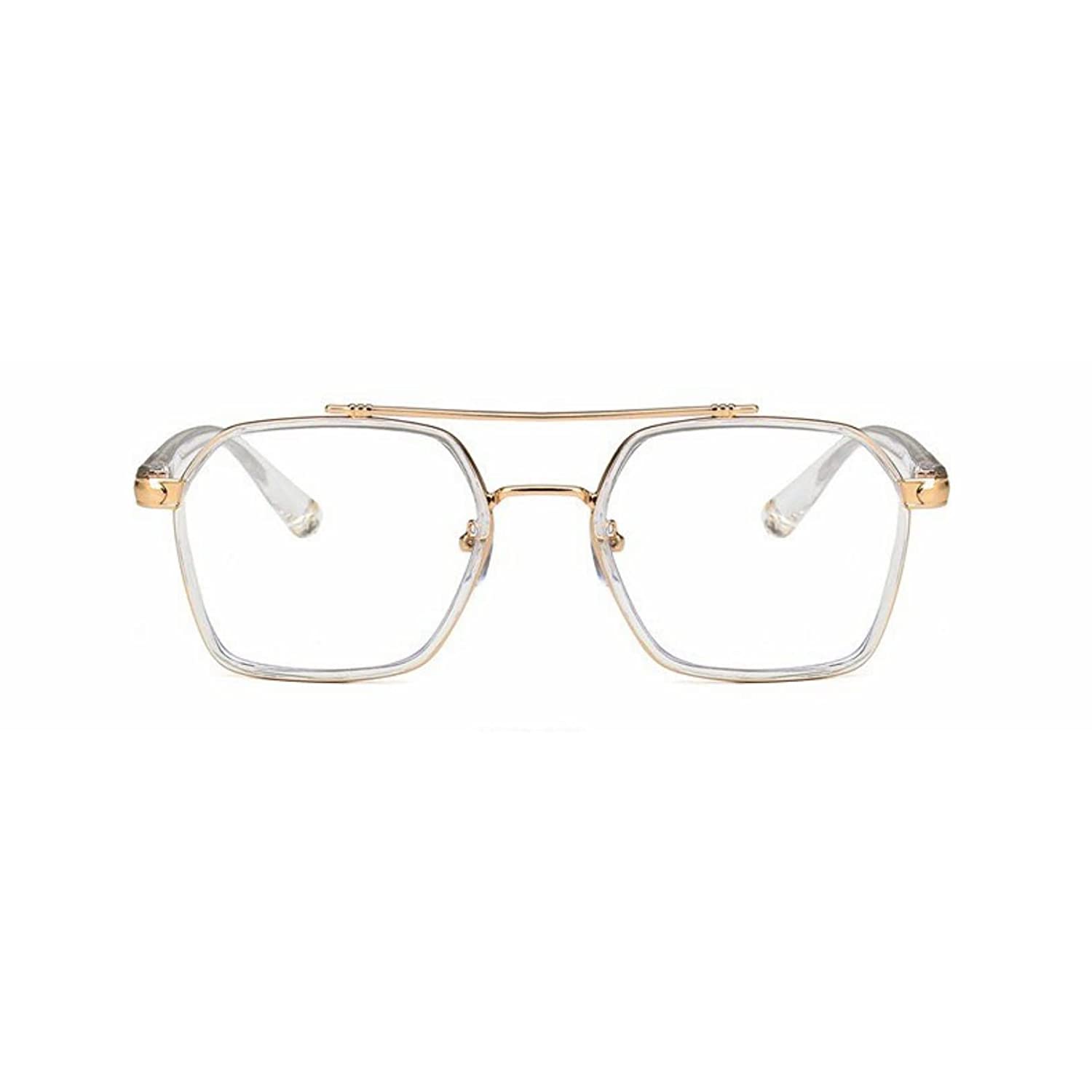 Tony Stark Square Frame Retro Vintage Frame for Men and Women Clear Spectacle Frame (White & Gold)