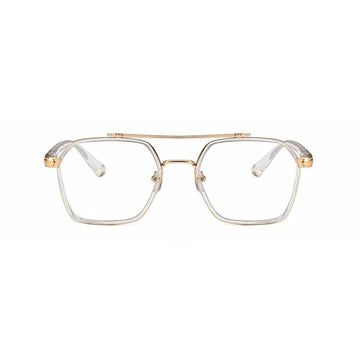 Tony Stark Square Frame Retro Vintage Frame for Men and Women Clear Spectacle Frame (White & Gold)