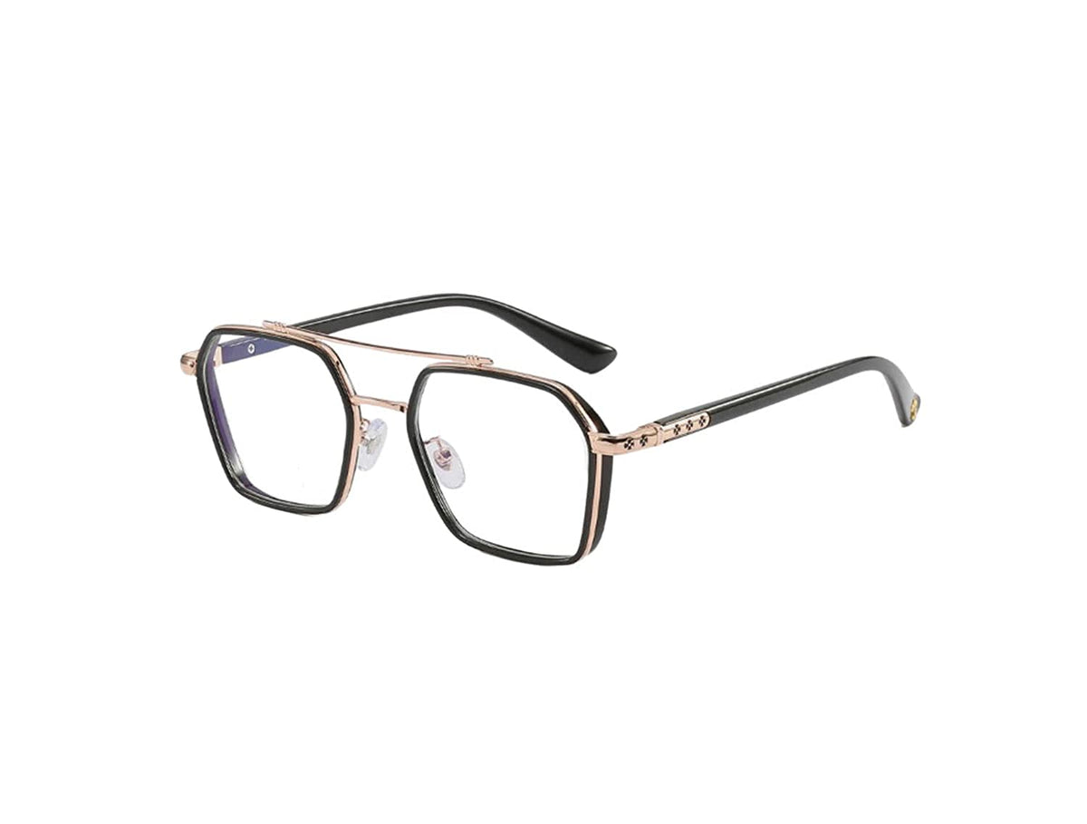 Tony Stark Square Frame Retro Vintage Frame for Men and Women Clear Spectacle Frame (Black & Gold)