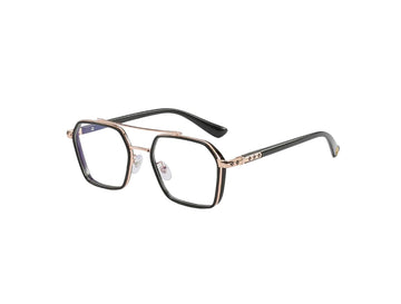 Tony Stark Square Frame Retro Vintage Frame for Men and Women Clear Spectacle Frame (Black & Gold)