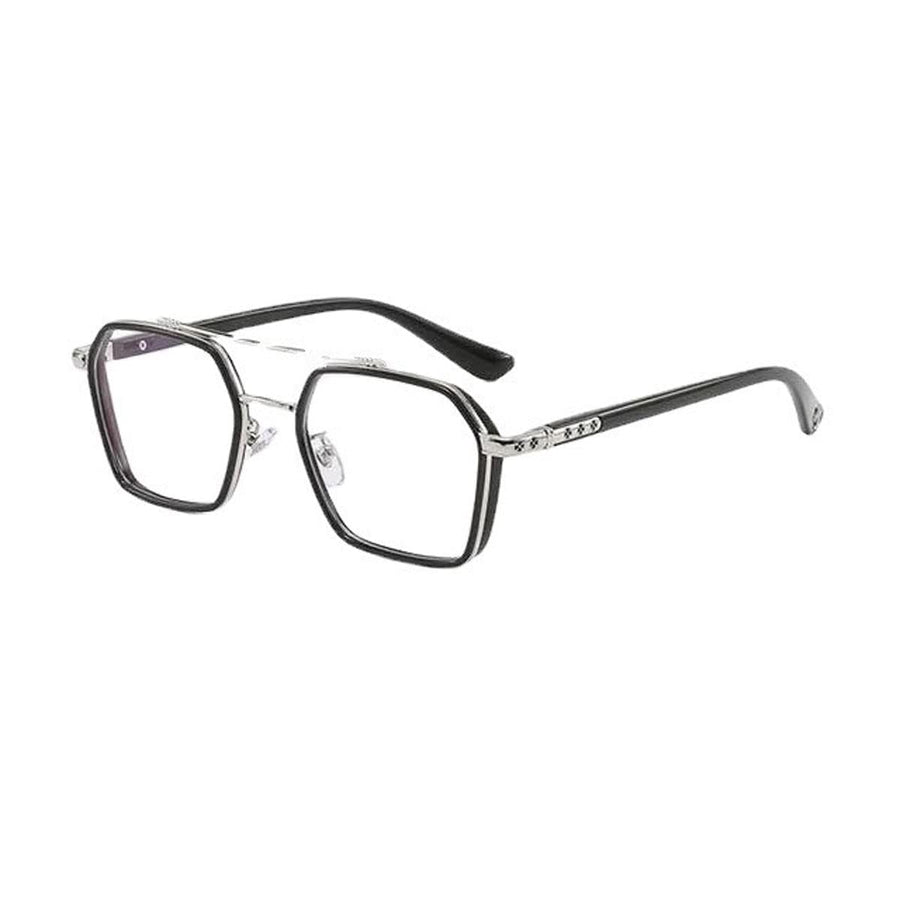 Tony Stark Square Frame Retro Vintage Frame for Men and Women Clear Spectacle Frame (Black & Silver)