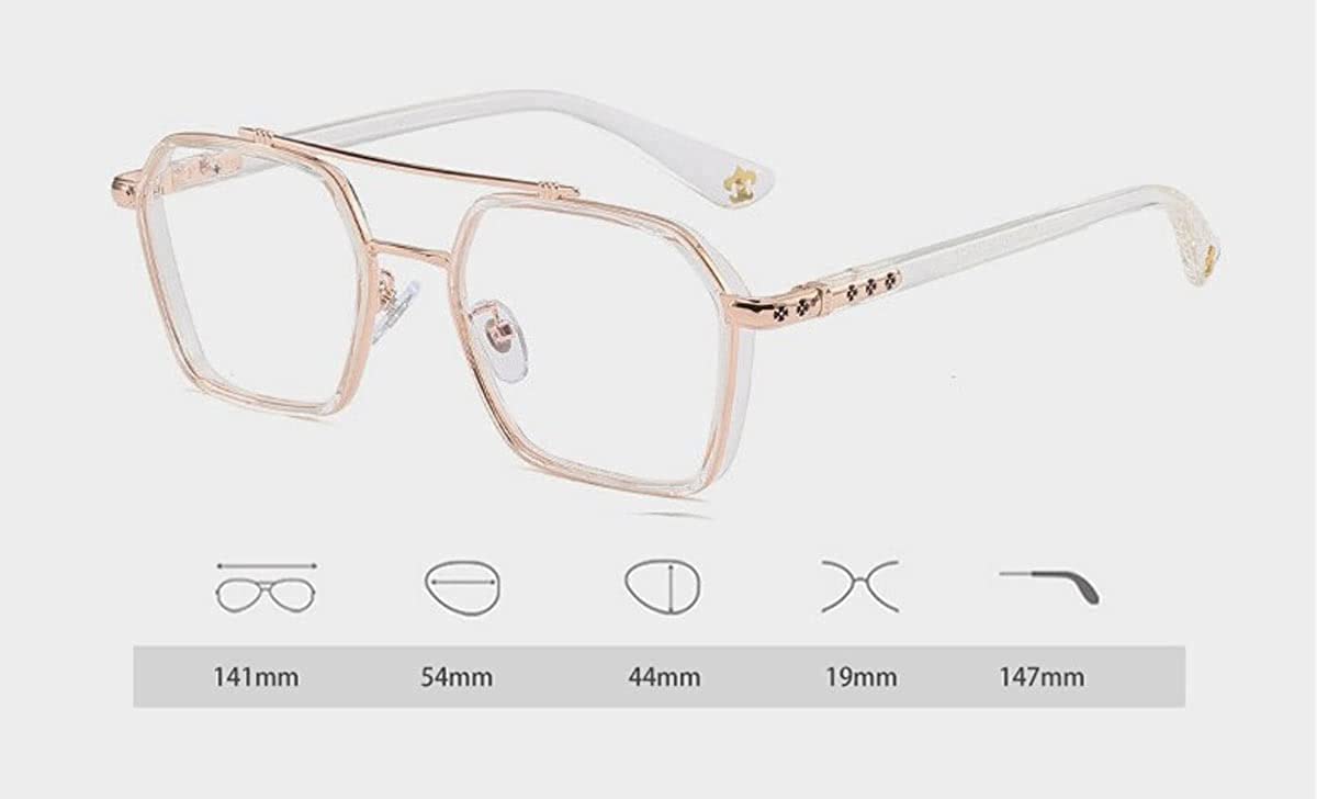 Tony Stark Square Frame Retro Vintage Frame for Men and Women Clear Spectacle Frame (White & Gold)